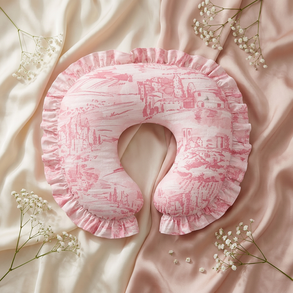 pink ruffle toile nursing pillow cover