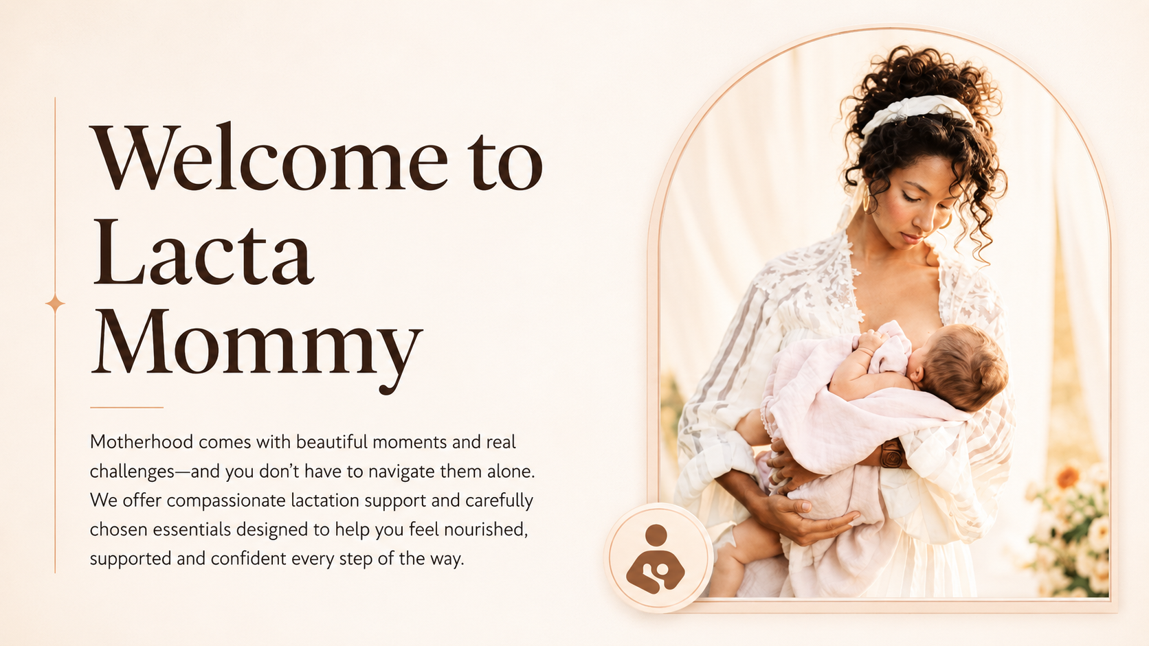 Welcome to lactation support homepage banner with mother and baby.